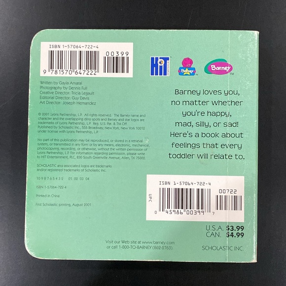 Barney: Happy, Mad, Silly, Sad - Scholastic Board Book - Picture 2 of 8